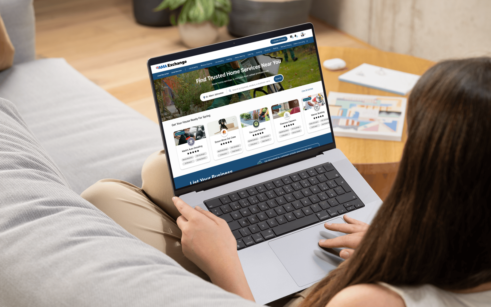 AMA member browsing AMA Exchange on a laptop at home